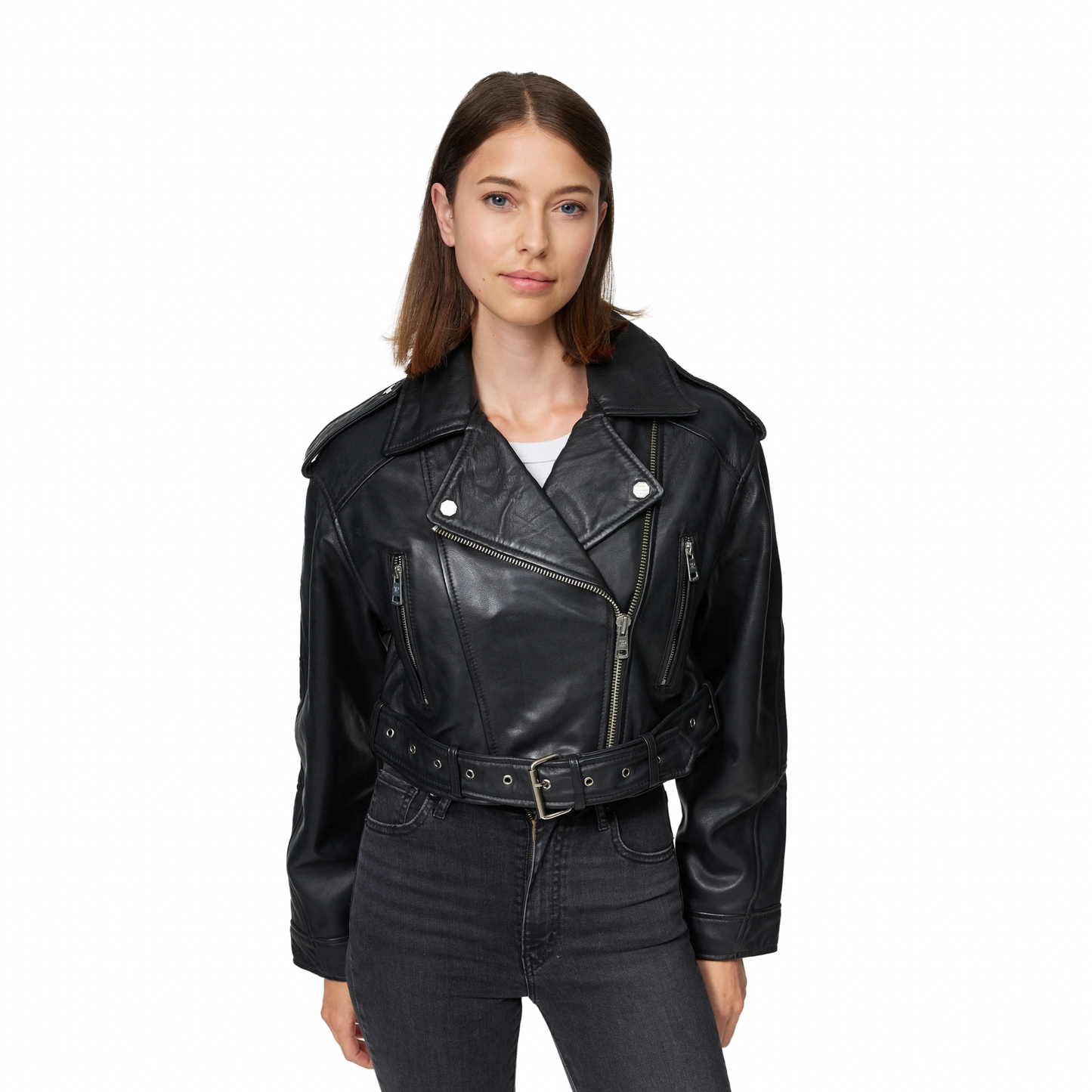 Cropped Black Leather Jacket